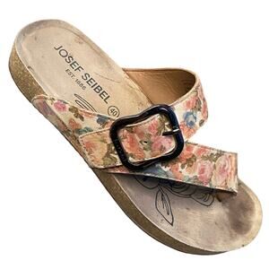 Josef Seibel Tonga 77 Sandals Women Sz 40 EU 9-9.5 US Tan Floral Leather